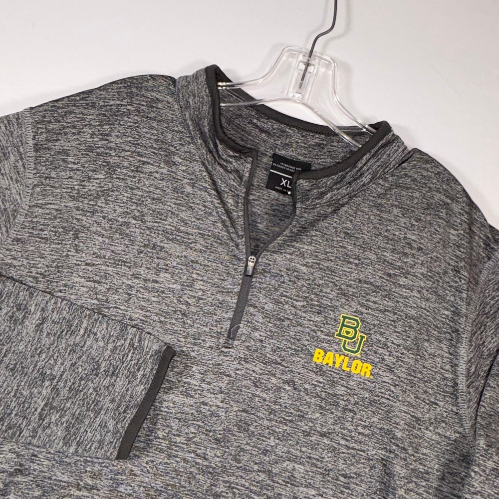 Baylor University Mens XL Quarter Zip Pullover Heather Gray Space Dye Activewear